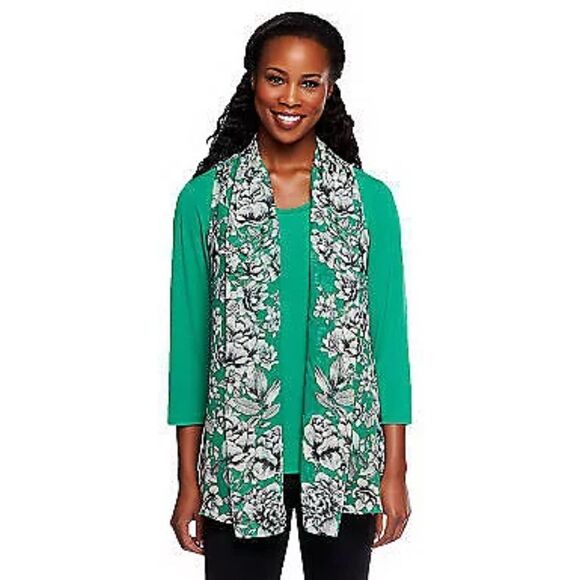 Susan Graver Womens Size 3X Chiffon Vest & Liquid Knit Top Green White NWT - Picture 1 of 5